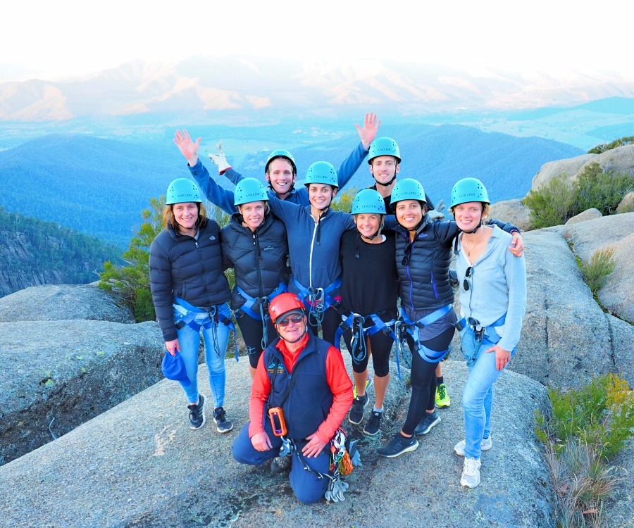 Group abseiling at Mt Buffalo with Australian Adventure Guides