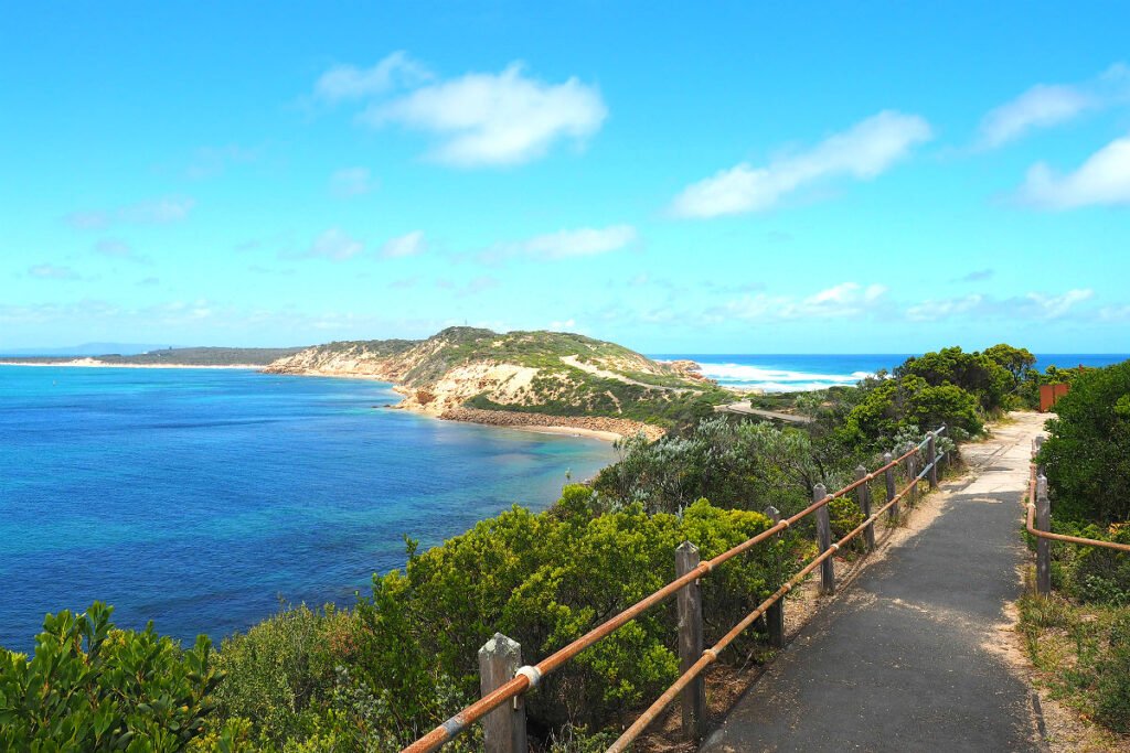 Port Phillip Bay (left) and Bass Straight (right) separated by Point Nepean.